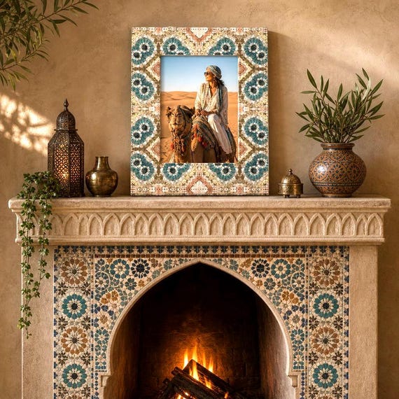 Moroccan Mood Picture Frame Ethnic Carpet Print, Felt Back Fabric Photo Frame
