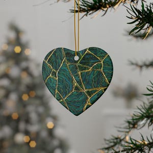 PERSONALIZE *Emerald Malachite Marble Ceramic Ornament | Kintsugi Style Double-Sided, Gift Ornament bild 2