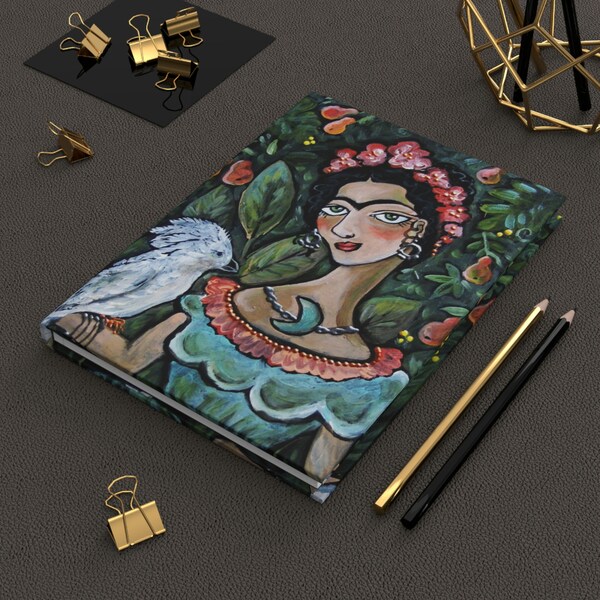 Frida Kahlo Journal, Cockatoo Hardcover Journal, Frida Notebook, Folkart Notes, Guest Book, Organization Journal, Boho Dreams Book