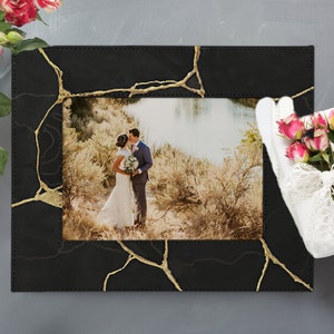 Black & Gold Agate Fabric Picture Frame Kintsugi Art Print, 5 x 7 Photo