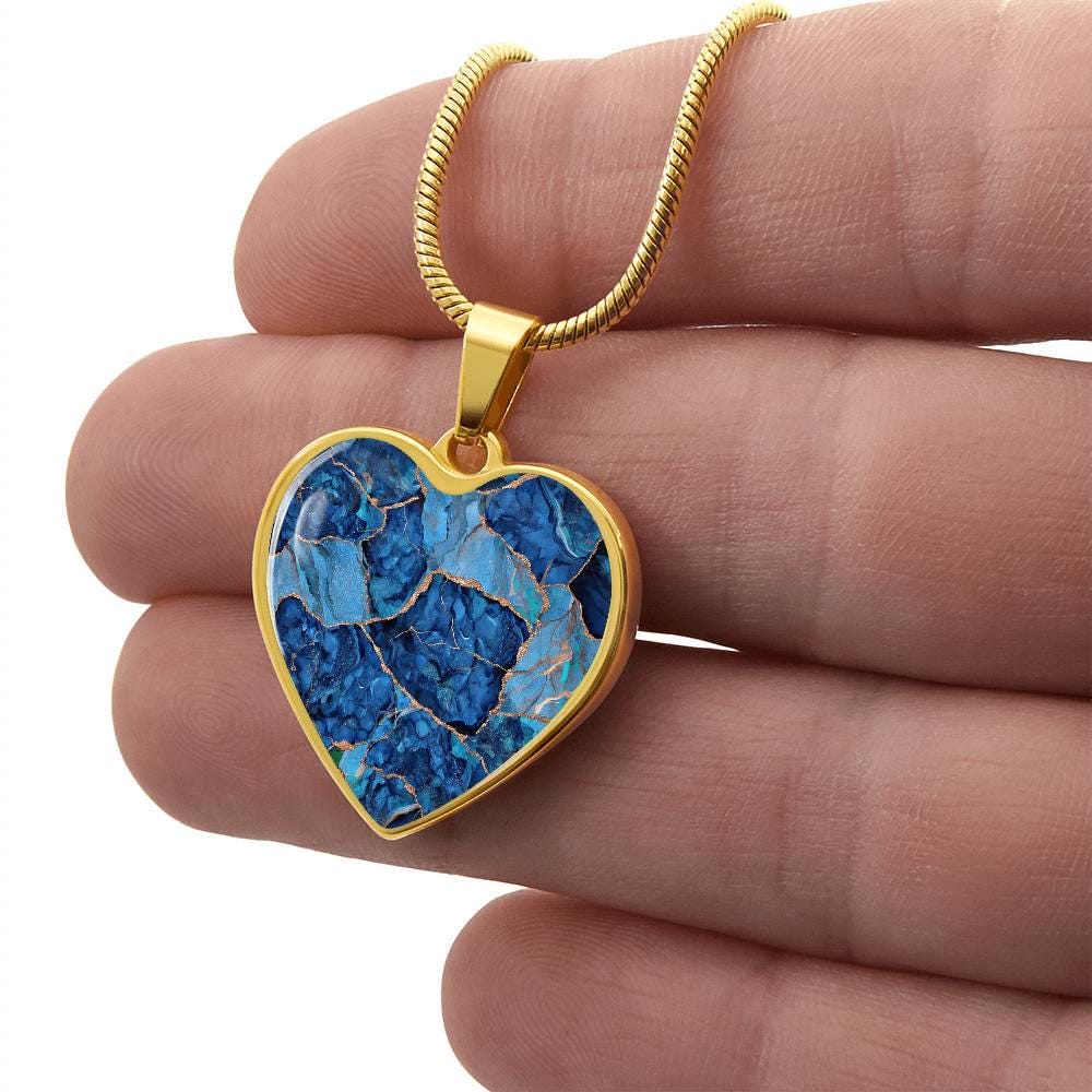 SAPHIRE BLUE KINTSUGI Heart Pendant – Personalized Engraved Geode ...