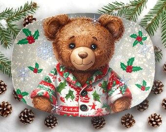 Adorable Christmas Teddy Bear Christmas Serving Platter -  Kids Cookie Plate