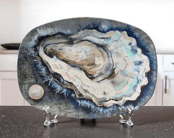The BIG Oyster, Coastal Oysters Seafood Platter: Modern Minimal Serving Tray Display Plate, Hostess Gift, Matt Finish