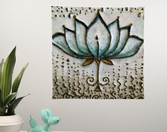 Mini Blue Namaste Lotus Wall Banner 22 x 22 Inches, Yoga Room Art, Yogi Gift, Meditation Art, Zen Flower, Floral Lightweight Flag,