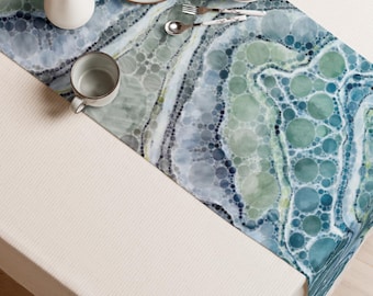 Seaglass Table Runner, Seafoam Turquoise Beach House Decor, Coastal Teal Runner, Ocean Colors