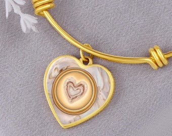 Opaline Heart Valentine Bangle, Opalite Healing Gift, Mom Sister Wife, Personalized Girlfriend Gift