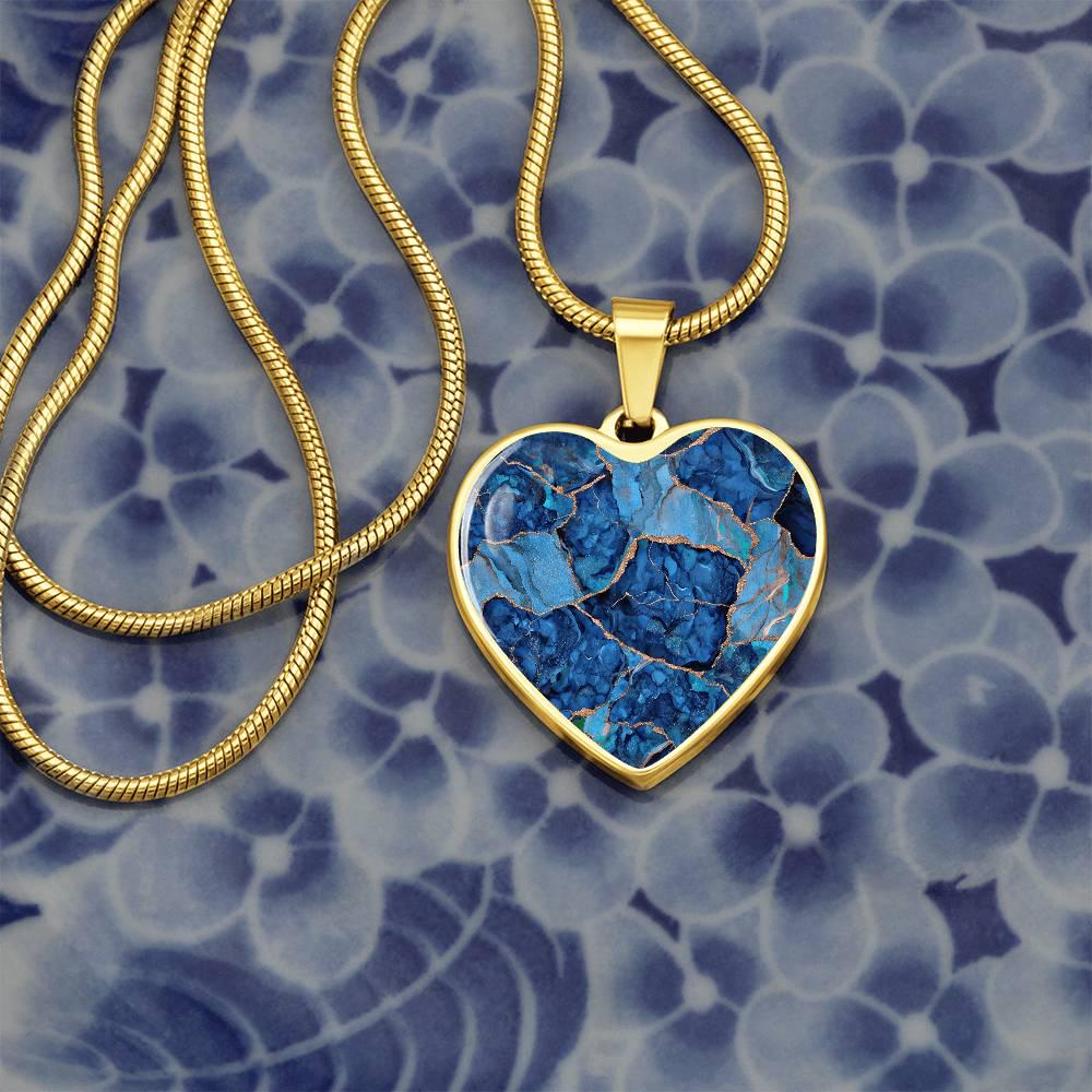 SAPHIRE BLUE KINTSUGI Heart Pendant – Personalized Engraved Geode ...