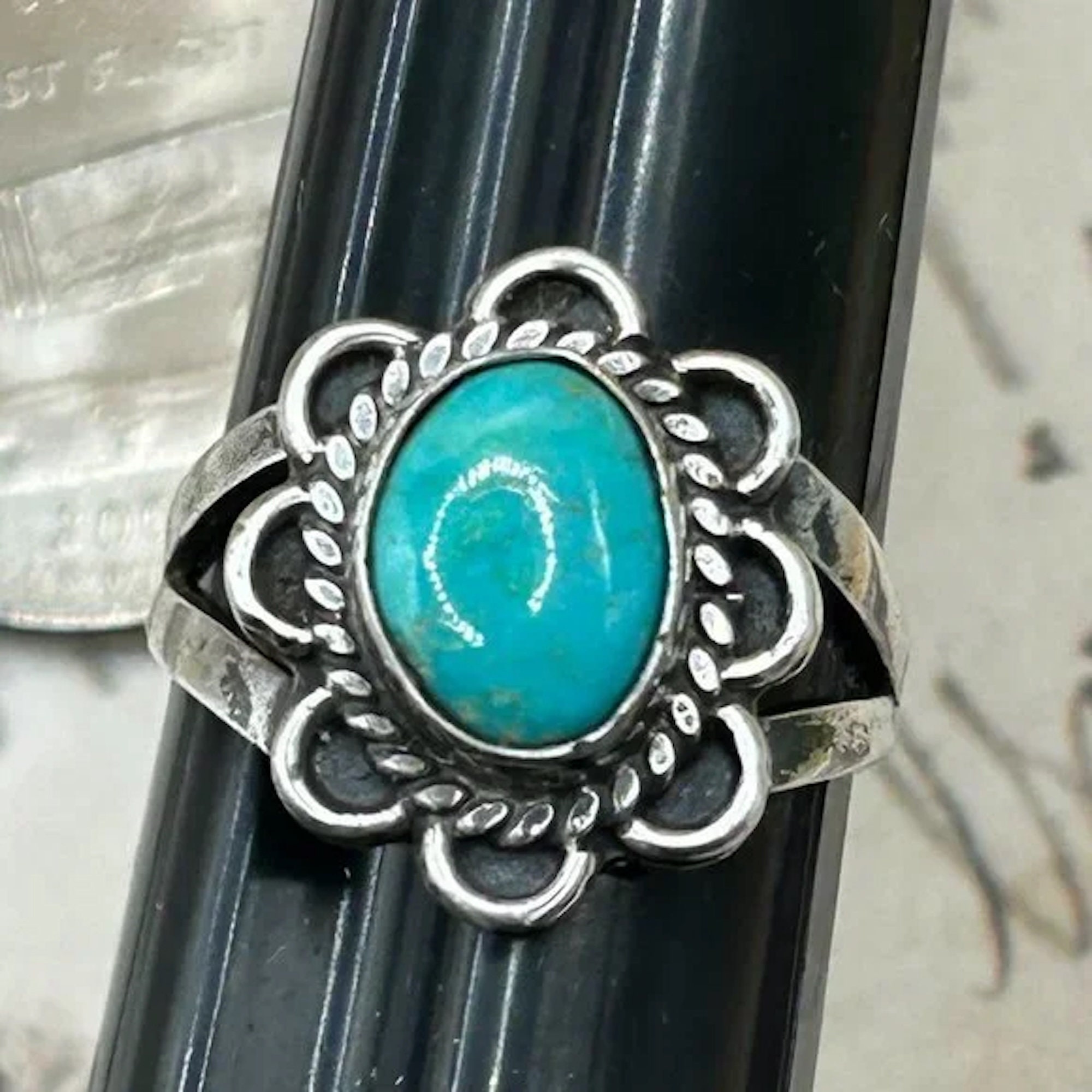 Dramatic Vintage Native American Zuni Blue Gem Turquoise Sterling Silver Ring Old Dramatic Vintage Native American Zuni Blue Gem Turquoise Sterling Silver Ring Old