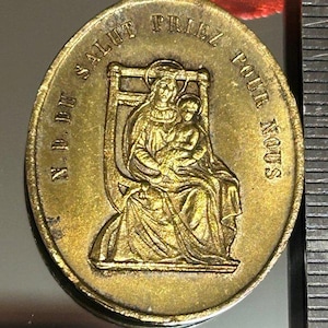 Old French Vintage Notre Dame du Salut Souvenir Du Puy Religious Medal Angel Our Lady Charm Pendant France