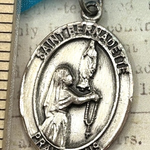 Vintage Sterling Silver Saint St Bernadette Catholic Religious Medal Pendant Charm