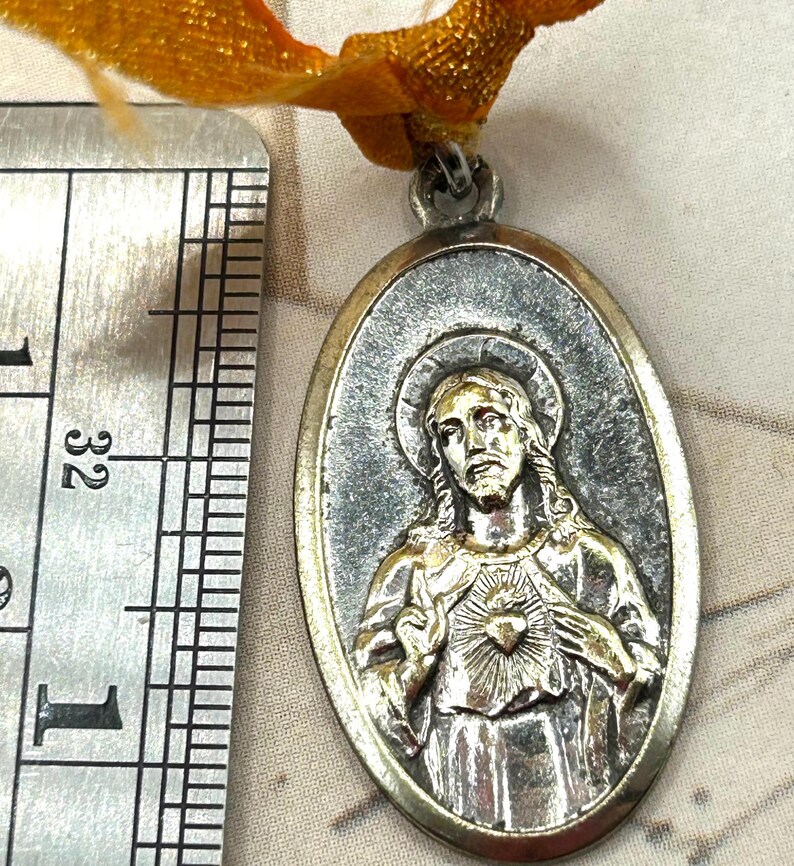 Vintage Sacred Heart of Jesus Silver Plated Medal - Rustic Catholic ...
