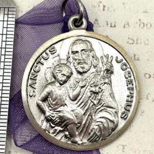 Vintage Sterling Silver Saint St Joseph Catholic Religious Medal Pendant Old Rustic Signed Hallmarked