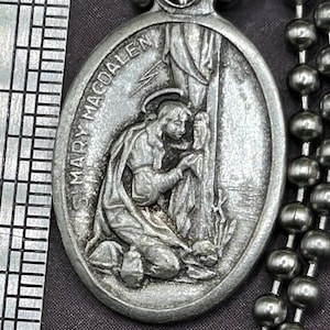 St. Saint Mary Magdalen Religious Medal Charm Pendant Long Steel Chain Necklace Magdalene Magdalena