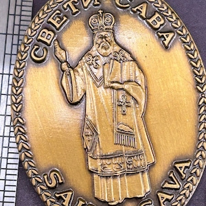 Estate St. Saint Sava Large Ornate Vintage Bronze Religious Medal Pendant Serbia