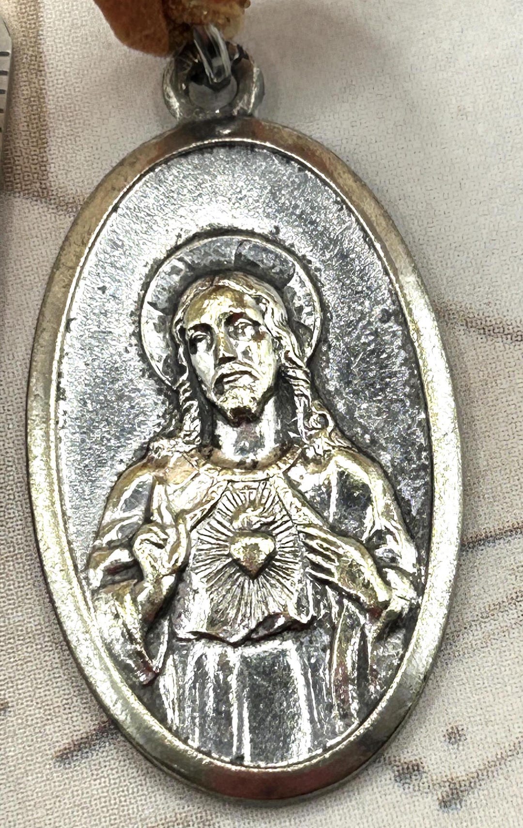 Vintage Sacred Heart of Jesus Silver Plated Medal - Rustic Catholic ...