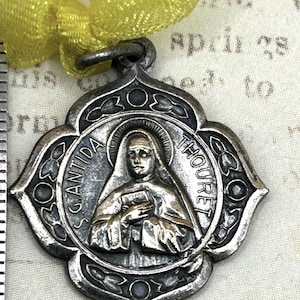 Vintage Jeanne Antide Thouret Saint St Vincent De Paul Ornate Old Silver Plated Catholic Religious Medal Pendant