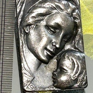 Catholic Mother Virgin Mary Silver Tone Vintage Religious Medal Pendant Charm Marked Italy With Child Baby Jesus