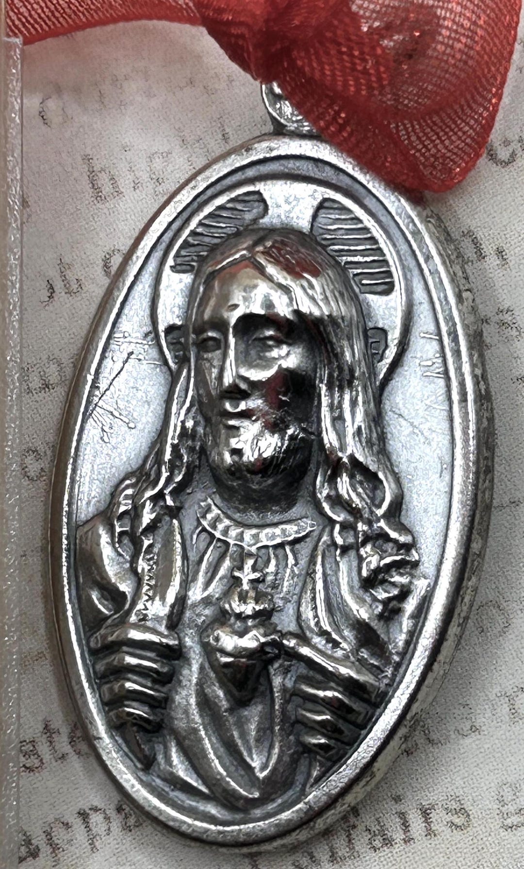 Vintage Italy Sacred Heart of Jesus Silver Plated Religious Medal ...