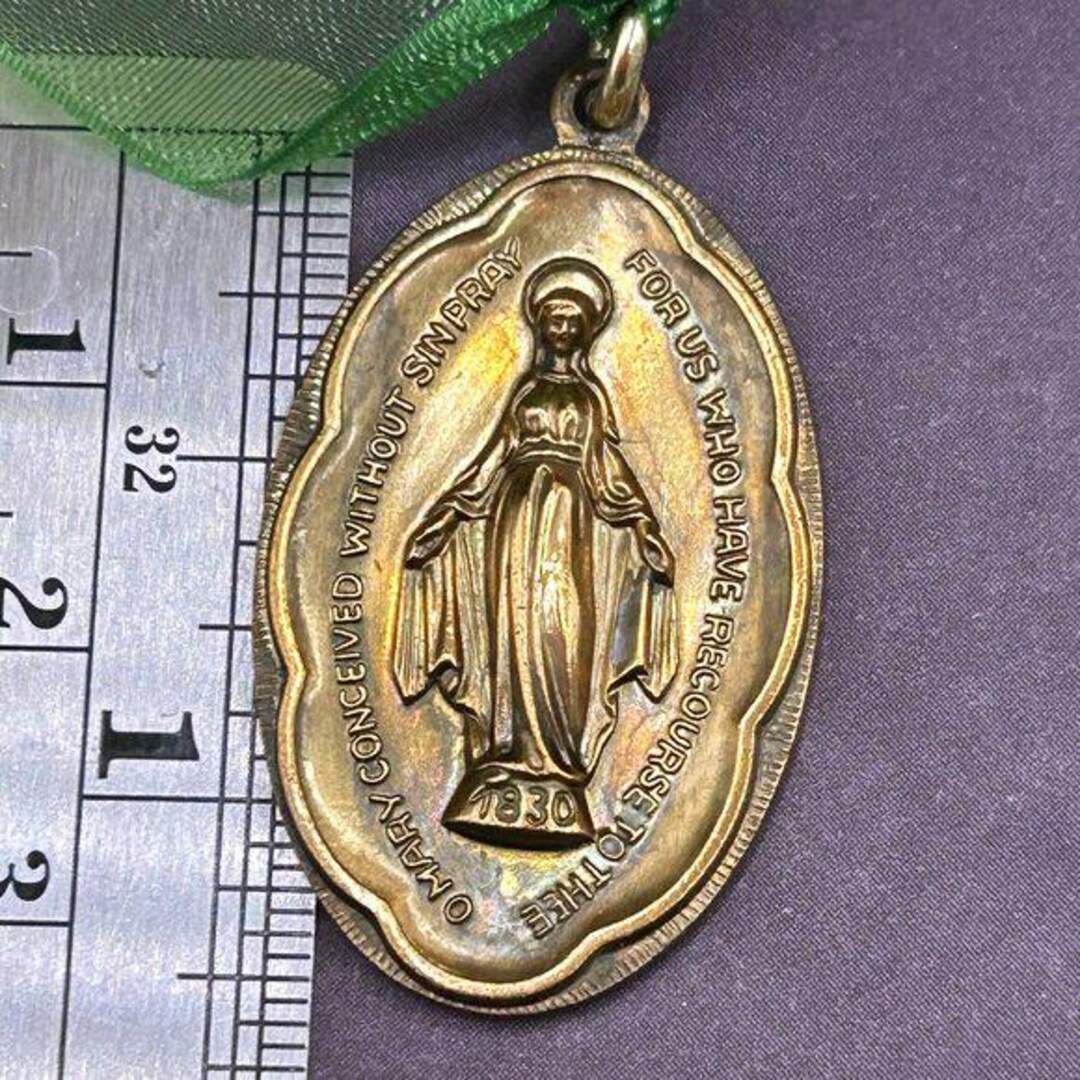 Large Vintage Catholic Virgin Mary Miraculous Religious Medal Pendant ...