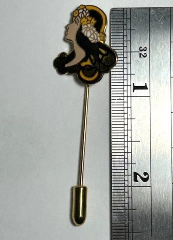 Broche Ancienne Art Nouveau - Profil De Femme Doré Style Mucha, Années 1900