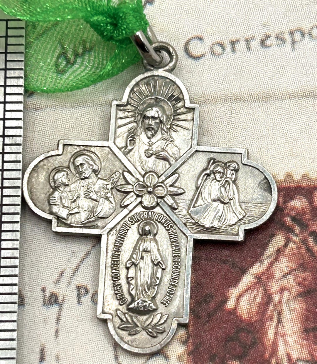 Vintage Sterling Silver Silver Catholic Four Way Cross Religious Medal ...