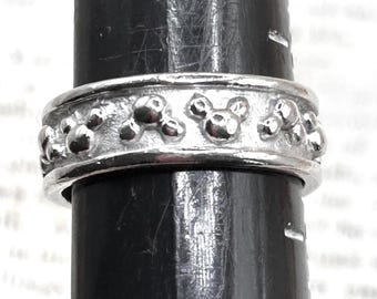 Vintage Disney Mickey Mouse Sterling Silver Marked 925 Band Ring Rhodium Finish Size 8.5