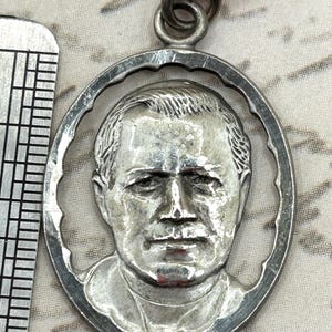 Vintage Pope Pius X Pray For Us Sterling Silver Catholic Religious Medal Pendant Hallmarked Eucharist Communion Chalice on Back
