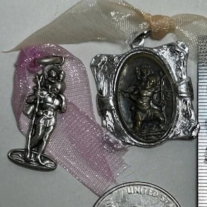 Lot Set of 2 Vintage Saint St Christopher Catholic Religious Medal Pendant Charms