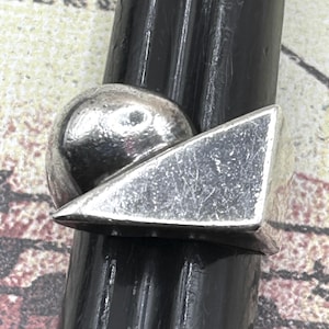 Modernist Vintage Sterling Silver Geometric Chunky Studio Statement Ring Abstract Marked 925 With Symbol