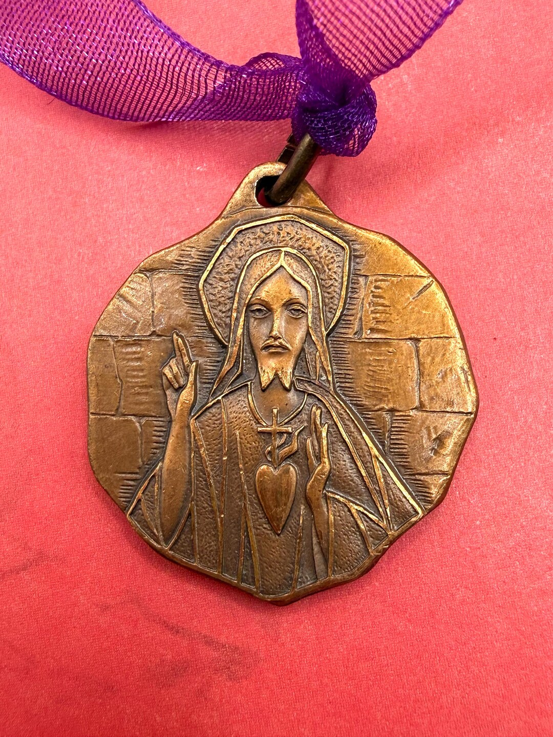 Vintage Sacred Heart of Jesus Our Lady Religious Catholic Medal Pendant ...