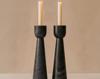Handmade Black Marble Candle Holder Set: Minimalist Taper Candle Stands