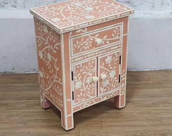 Handmade Bone inlay Nightstand| Floral Bedside table| Home Decor