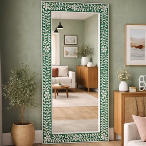 Mother of pearl Mirror  Floral Design Rectangular Full Length Home Decor