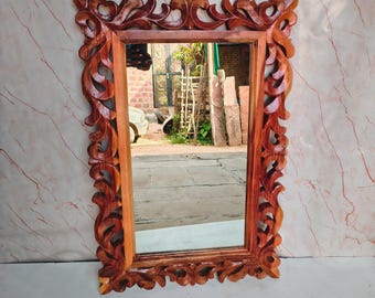 Handcrafted Rosewood Hand carved Mirror Frame – Boho Bedroom Decor