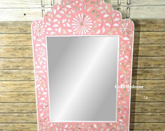 Handmade Mother of Pearl Mirror | Mop Floral Design | Decorative Entryway Mirror