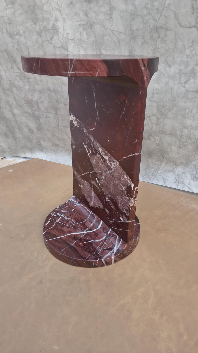 Rosso Levanto Marble Pedestal Side Table – Red Stone Accent Nightstand 30x30x50 cm image 9