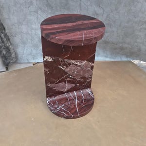 Rosso Levanto Marble Pedestal Side Table – Red Stone Accent Nightstand 30x30x50 cm image 13