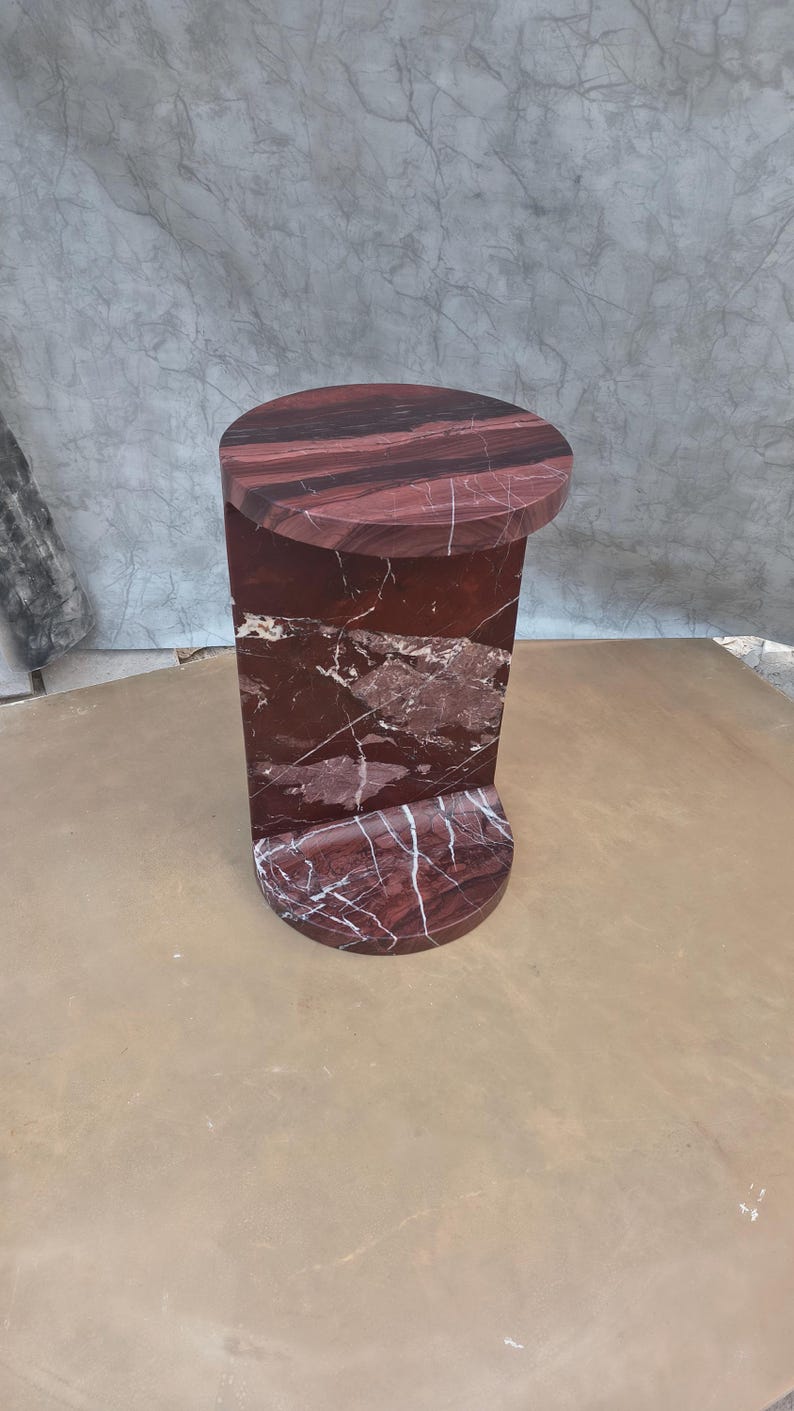 Rosso Levanto Marble Pedestal Side Table – Red Stone Accent Nightstand 30x30x50 cm image 13