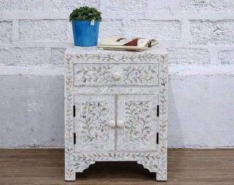 Handmade Mother of pearl Bedside Table 2 Drawer Nightstand