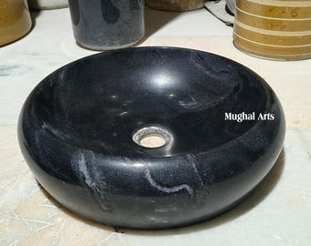 Round Stone Bathroom Basin | Modern Countertop Sink | Handmade Vanity Bowl