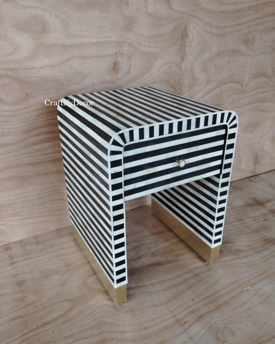 Bedside Table Patterned Handmade Bone Inlay Bedside Table: Striped Pattern Nightstand - Etsy