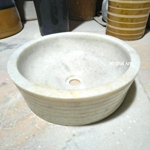 Hand Carved White Marble Sink - Natural Stone Vanity Basin image 1