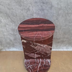 Rosso Levanto Marble Pedestal Side Table – Red Stone Accent Nightstand 30x30x50 cm image 15