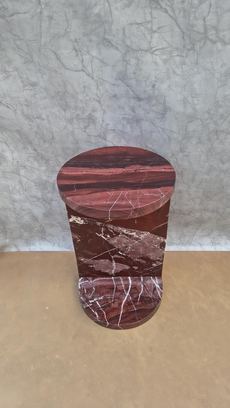 Rosso Levanto Marble Pedestal Side Table – Red Stone Accent Nightstand 30x30x50 cm image 15