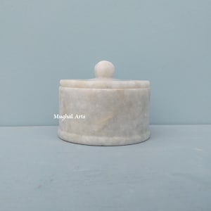Natural White Marble Jar with Marble Lid – Rustic Kitchen Canister, Handmade Stone Container, Kitchen Organizer, Spice Jar, Rings Container