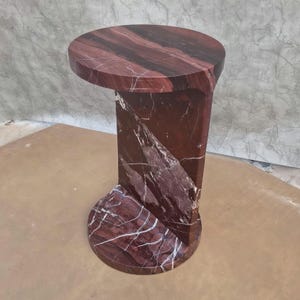 Rosso Levanto Marble Pedestal Side Table – Red Stone Accent Nightstand 30x30x50 cm image 4