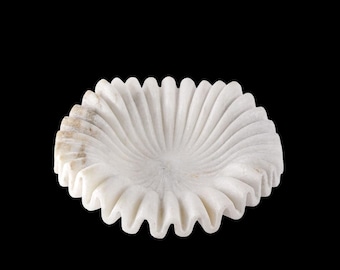 Hand Carved Marble Ruffle Bowl, Natural Stone Decorative Tray, Elegant Home Decor