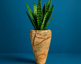 Jarrón de flores de mármol artesanal: decoración rústica mogol para el hogar