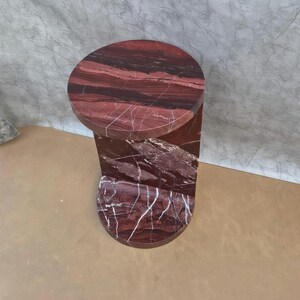 Rosso Levanto Marble Pedestal Side Table – Red Stone Accent Nightstand 30x30x50 cm image 14