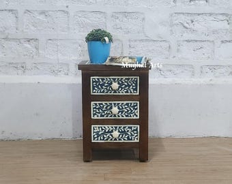 Handmade Bone inlay Nightstand| Floral Bedside table| Home Decor